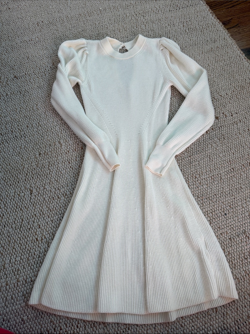 Abercrombie & Fitch Cream Ribbed Long-Sleeve Fit-and-Flare Dress